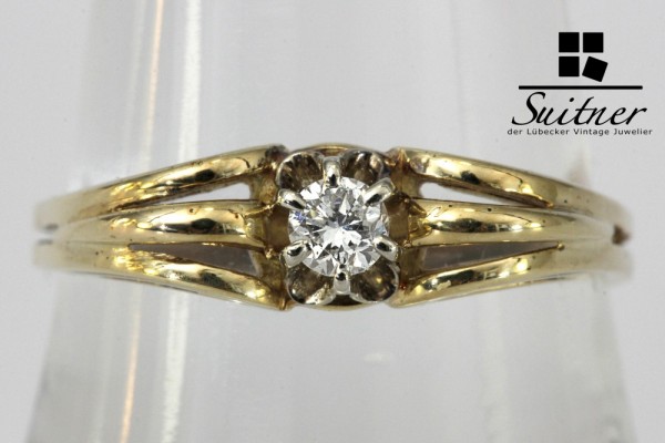 feiner antiker Brillant Ring mit ca. 0,10 ct. aus 585 Gold Gr. 58