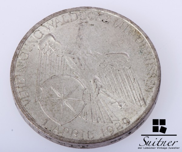 3 Mark Reichsmark Waldeck 1929 Prägestätte A SS bis VZ