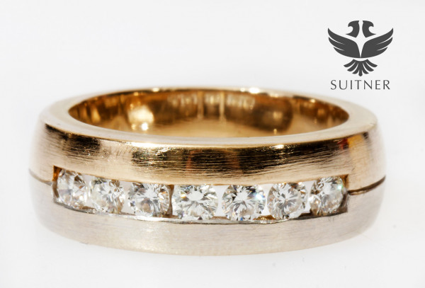 moderner Memoire Ring mit 7 Brillanten 0,50ct. in Kanalfassung 585 Gold Memory