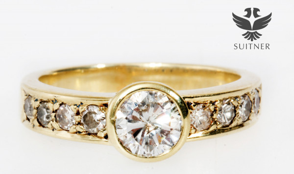 toller 1,25ct. Brillant Ring aus 585 Gold Solitär mit 8 Akzent - Diamanten RG52