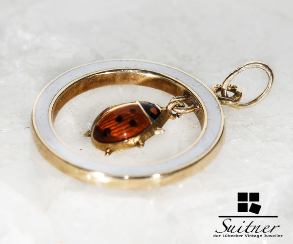 antiker Anhänger aus 585 Gold mit Emaille und Marienkäfer