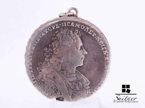 1 Rubel Russland Zar Peter 1728 gehenkelt Silber s bis ss