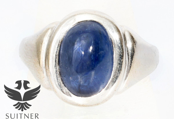 Saphir Ring aus 585 Weißgold mit großem 4,20ct Saphir Cabochon KAY Unikat Siegelring