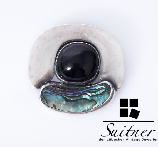 Große Mid-Century Designer-Brosche aus 800 Silber Frankreich Perlmutt