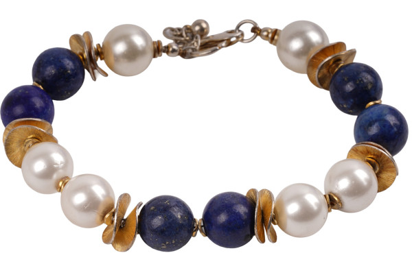 Unikat Perlen Lapislazuli Armband 925 Silber Gold vergoldet Lübecker Handarbeit