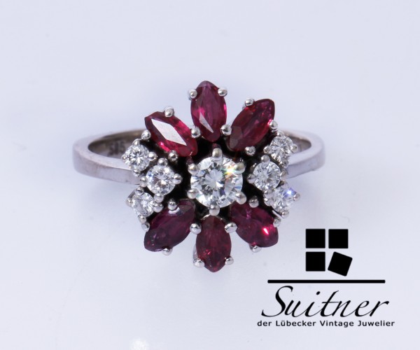 traumhafter Brillant Rubin Ring aus 585 Weißgold Größe 53 Cocktailring