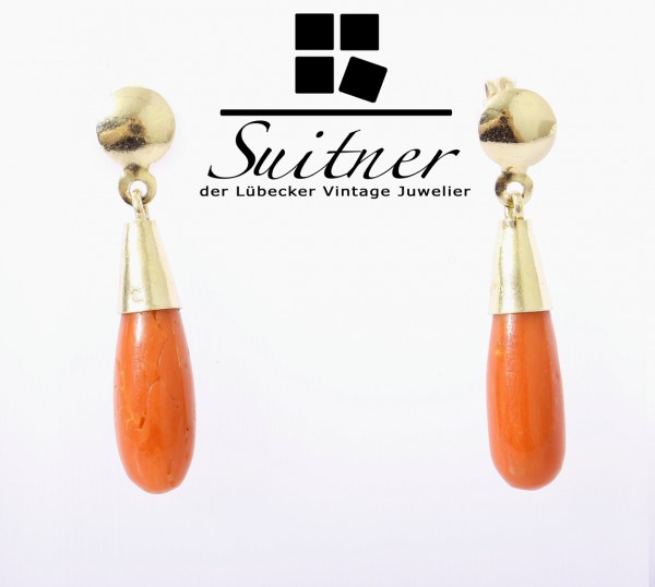 Ohrringe Korallen Pampeln 750 Rosé Gold Stecker Antik
