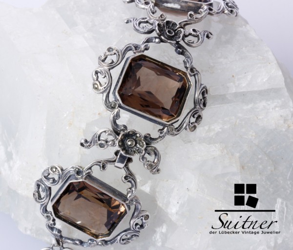 prächtiges Armband im Stile des Barocks mit Rauchquarz aus Silber floral
