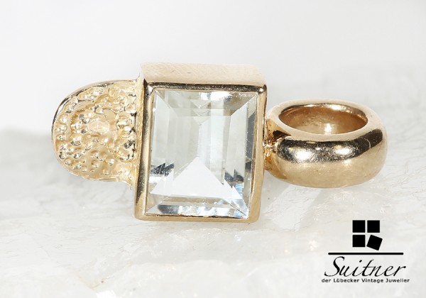 feiner Bergkristall Anhänger aus Gold modernes Design Nugget Diamant