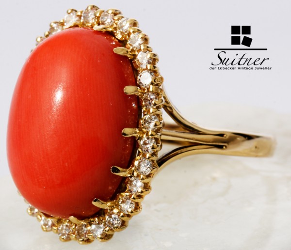 großer Moro Korallen Ring mit Brillanten 750 Gold Gr. 55 Momo Oxblood