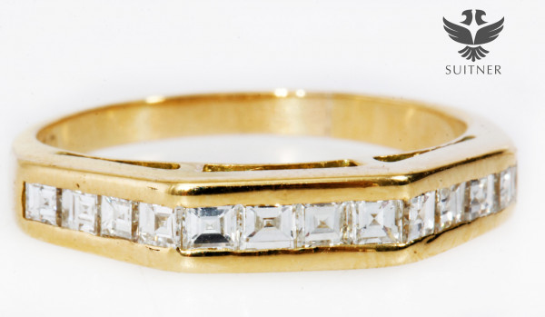 0,72ct. Memorie Ring Baguette 750 Gold - Unikat RG 50 Princess Cut