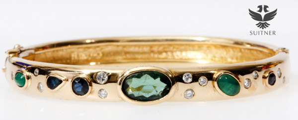 XL Armreif 750 Gold mit Turmalin Diamant Smaragd Saphir 43,2 Gramm Unikat