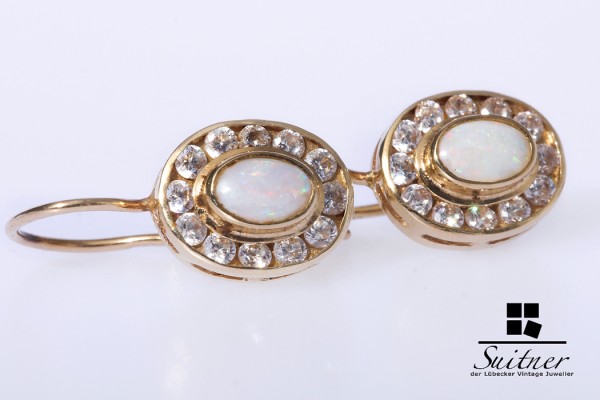 Opal Ohrhänger mit Zirkonia aus Gold