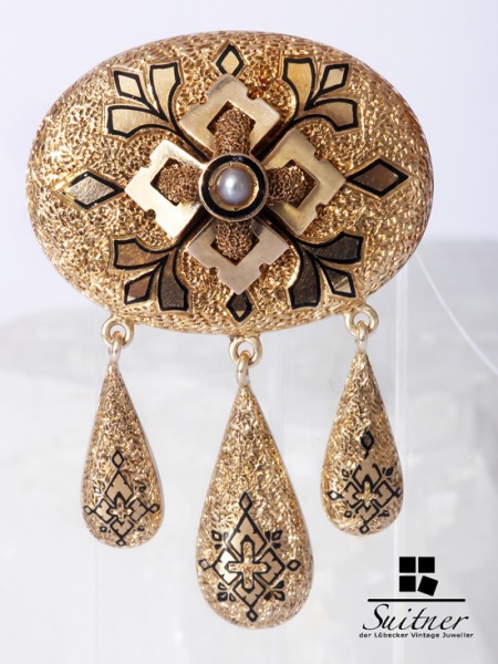 antike Biedermeier Brosche aus Gold mit Emaille 