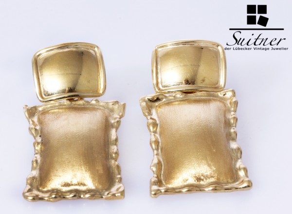 extravagante große Ohrstecker matt glänzend 585 Gold XL Kissen Form
