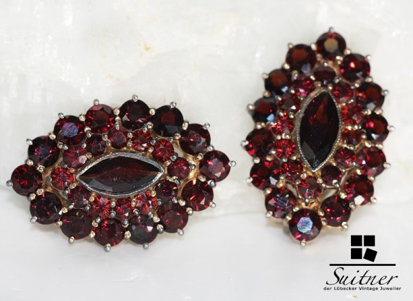 XL antike Granat Ohrclips vergoldet tolle Optik großer Ohrschmuck vintage Fashion
