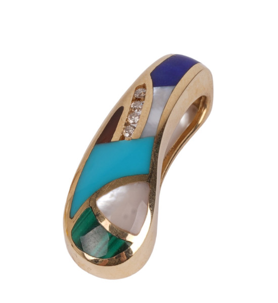Unikat Anhänger 585 Gold Brillanten Türkis Lapislazuli Indigen Design Malachit