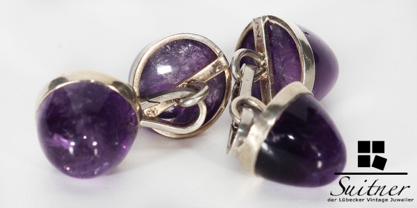 Art Deco Manschettenknöpfe aus 835 Silber Amethyst Cabochon Besatz