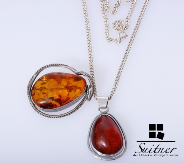 Georg Kramer Set Bernstein Anhänger und Brosche Silber Fischland Amber