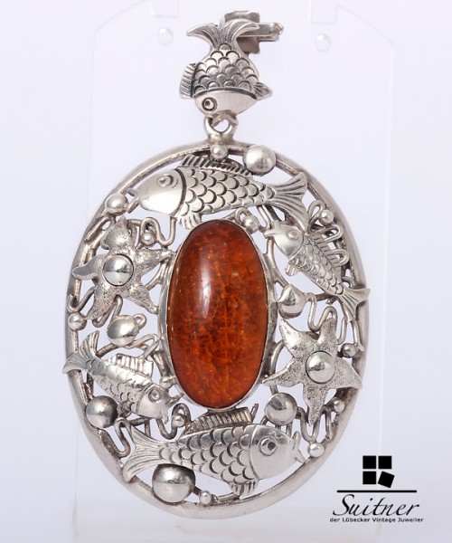 XL Fischland Anhänger Bernstein Kramer Amber Silber 835