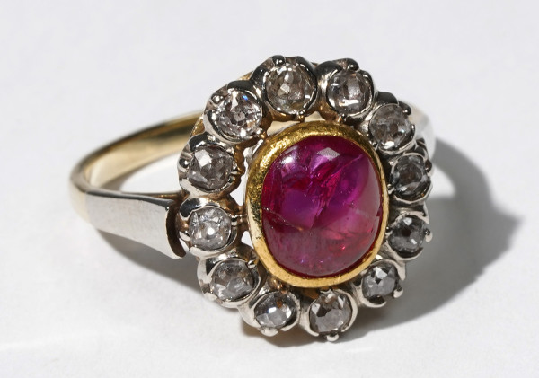 antiker natürlicher Burma 2,10ct Rubin Diamant Ring aus 585 Gold Gutachten Gr. 53