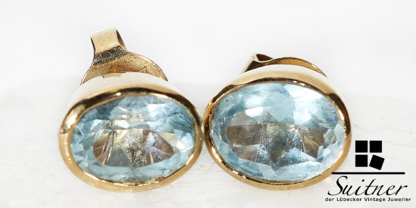 moderne Ohrstecker mit feinem Blautopas 585 Gold oval