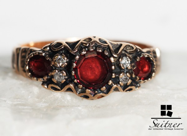 Roségold Ring 585 3 Almandine antik