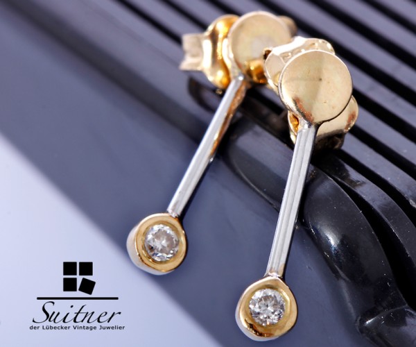 feine Ohrringe Hänger mit Brillanten 585 Gold im Stabdesign Stab