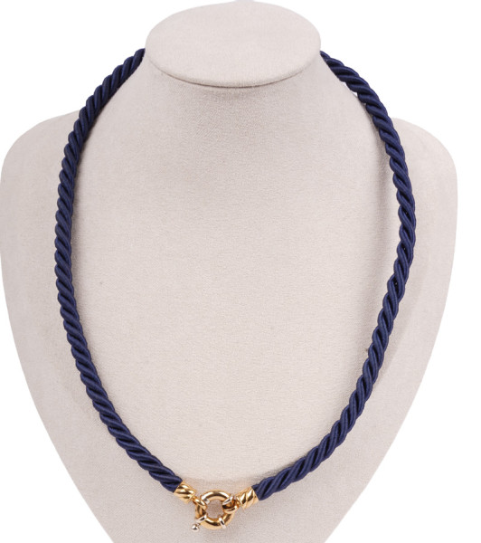 elegante dunkelblaue Kordelkette aus Stoff mit 750 Gold Schließe 46cm Tracht