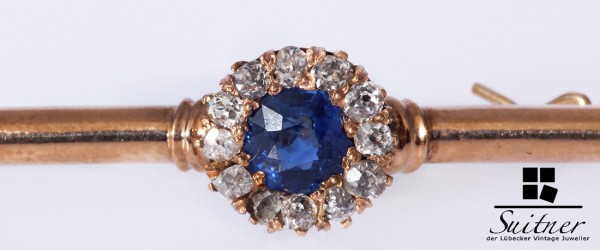 antike Brosche mit Saphir und Diamanten
