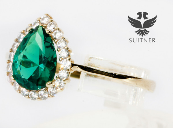 toller Ring im Stil Smaragd mit Diamanten aus Gold - Tropfenschliff Grün
