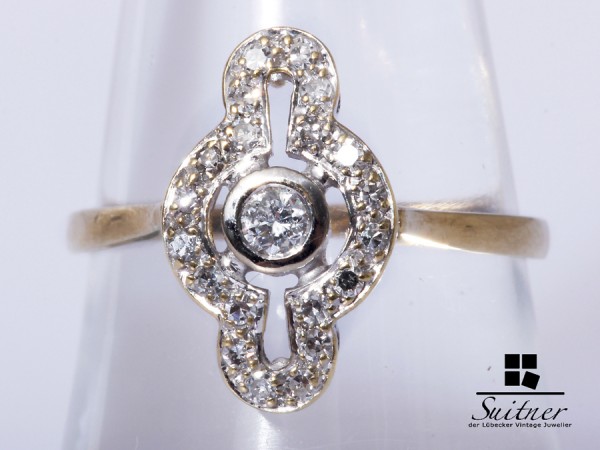 Antiker Ring Art Deko 585 Gold Diamanten Brillant zus. ca. 0,3 ct Gr. 57