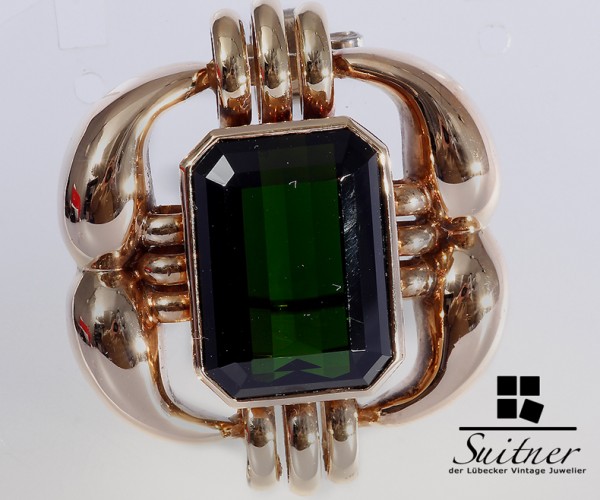 Art Deco Turmalin Anhänger Brosche 750 Gold Verdelith 17,83 ct.