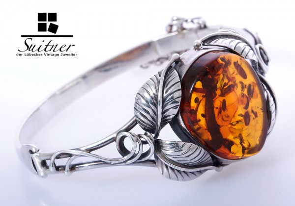 XXL Bernstein Armreif Silber Stil des Art Nouveau - Jugendstil Amber
