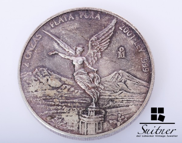 Mexico 2001 2 Unzen Silber VZ Siegesgöttin Plata Ley Doppelunze OZ selten