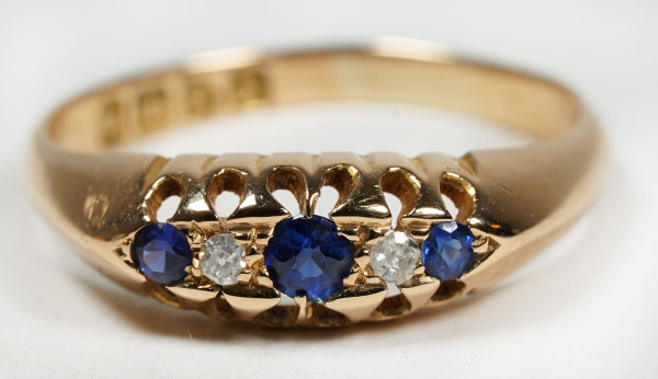 England antiker Saphir und Diamant Bandring 750 Gold Gr. 56 wohl Kashmir