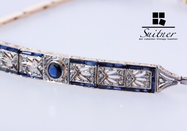 feines Art Deco Armband Saphire Diamanten 750 Gold und Platin