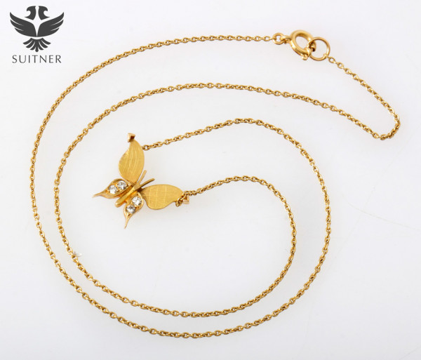 Collier Kette 750er Gold, Schmetterling mit Brillanten