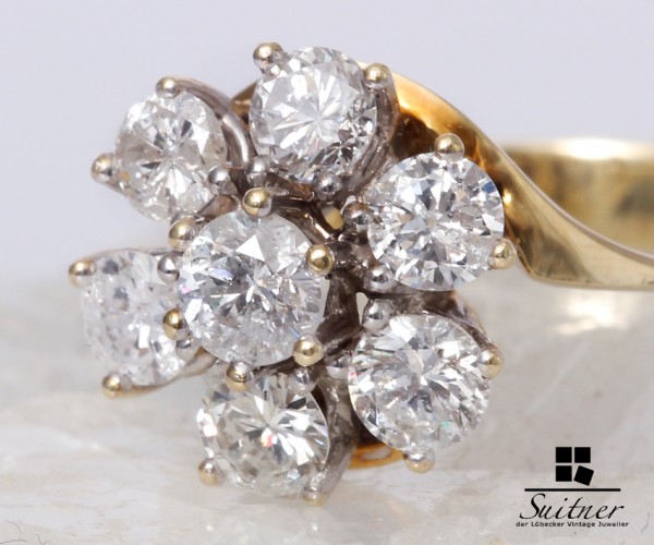 Ring 585 Gelbgold 7 große Brillanten zus.ca. 1,65 ct. Gr. 55