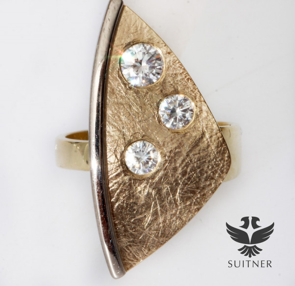 moderner 1,00ct. Design Ring aus Gold mit 3 großen Brillanten Gr. 59 Unikat XL