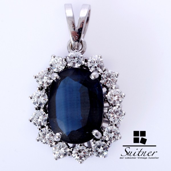 4,60ct. Saphir Brillant Anhänger 585 Weißgold Juwelen Pendant vsi Luxus