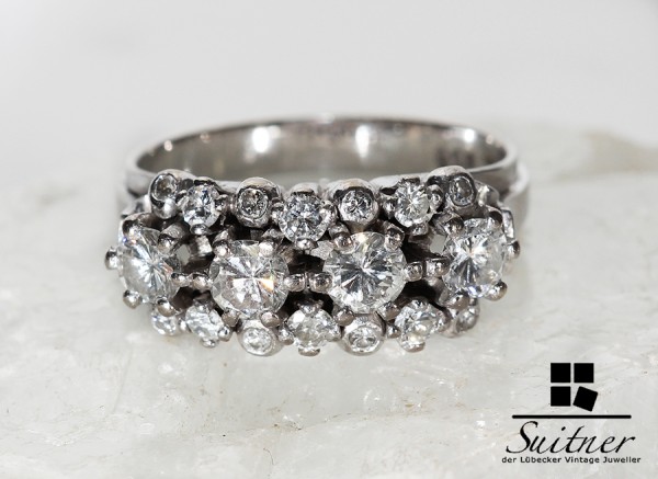 585 Weißgold Brillant Ring zus. ca. 1,40ct. vvsi wertvoller Art Deco Stil
