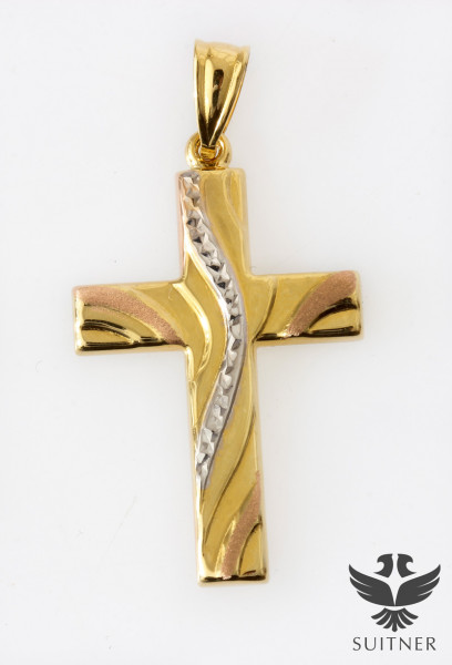Anhänger Kreuz Tricolor 585 Gold