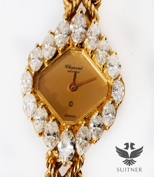 Chopard Luxus Uhr aus 750 Gold große Navette Diamanten mit 1,90ct if/TW 5151