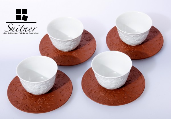 6 Jubiläums-Koppchen mit Untertassen - Meissen - Böttger-Steinzeug - 1.Wahl