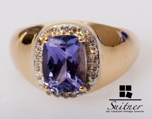 Harry Ivens Tansanit Ring mit Diamanten 585 Gold Gr. 51 IV TV