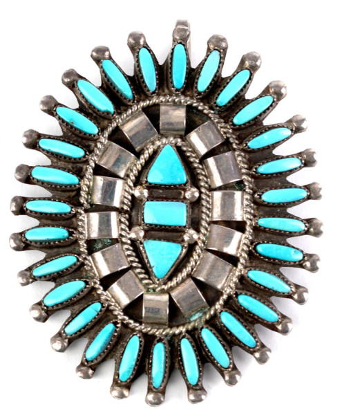 Brosche Anhänger Türkis 925 Silber Sonne Navajo Schmuck