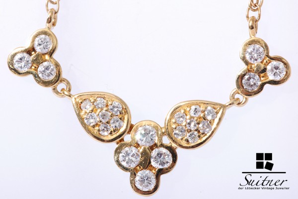 prachtvolle Kette Collier mit Brillanten zus. ca. 0,57 ct. 750 Gold XL floral