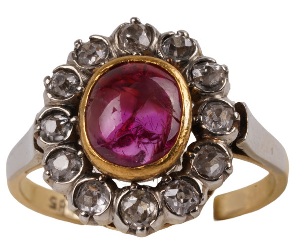 antiker natürlicher Burma 2,10ct Rubin Diamant Ring aus 585 Gold Gutachten Gr. 53