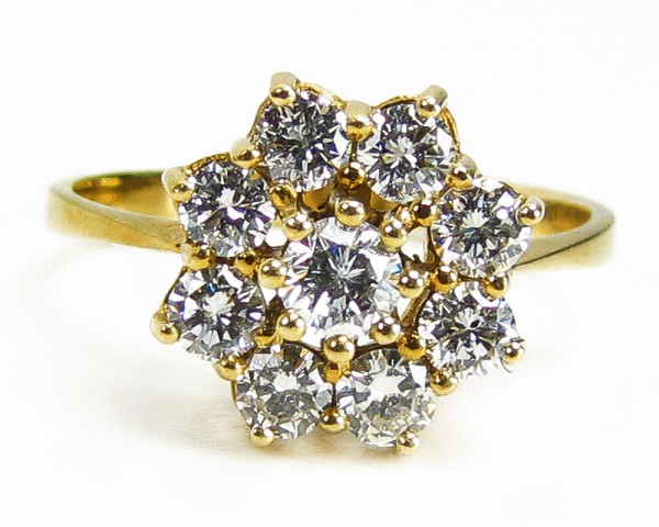 Üppiger Brillant Ring zus. 1,00 ct. 585 Gold gr. 60 Wertgutachten 1700,-